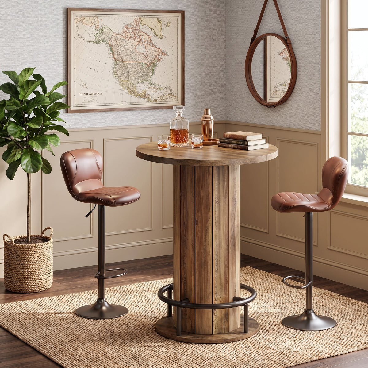 Fnova 39.4-Inch Round Dining Table, Small Circle Kitchen Table with Wood Strip Base and Metal Footrest for Dining Room, Kitchen, Bar, Easy to Assemble,WM010252_BN_Tables