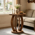 Fnova Round End Table with 2-Tier Storage, Farmhouse Rustic Nightstand, Bedside Table, Accent Side Table for Living Room, Bedroom, Small Spaces, Balcony, Dark Brown,Dark Brown