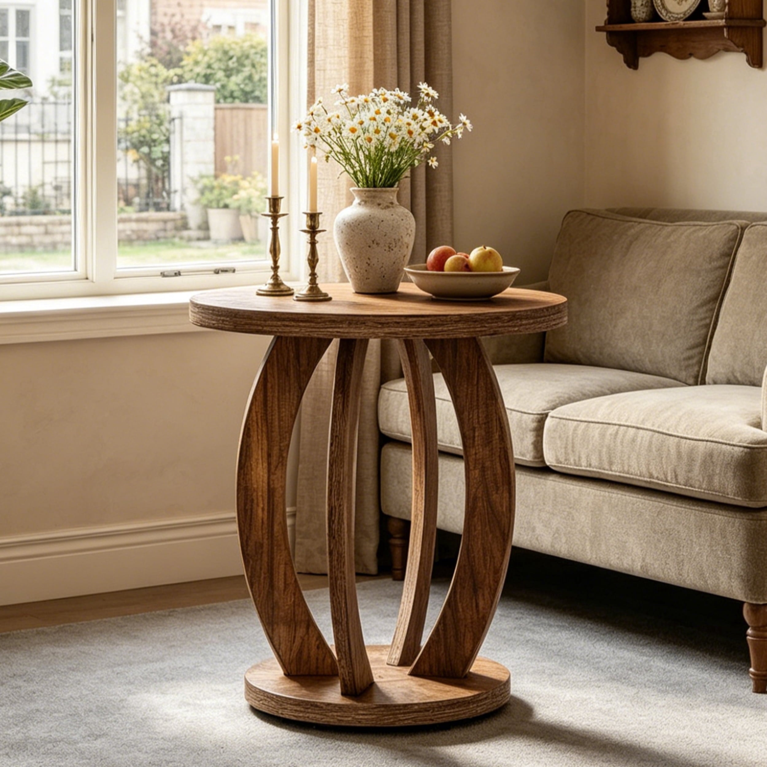Fnova Round End Table with 2-Tier Storage, Farmhouse Rustic Nightstand, Bedside Table, Accent Side Table for Living Room, Bedroom, Small Spaces, Balcony, Dark Brown,Dark Brown