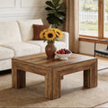 Fnova 39.4" Square Coffee Table, Farmhouse Wood Accent Center Cocktail Table with Sturdy Wooden Legs for Living Room, Easy Assembly,Brown