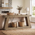 Fnova 70-Inch Farmhouse Console Table, Long 2-Tier Entryway Table with X-Shaped Metal Support, Narrow Wood Sofa Table for Living Room, Hallway, Behind Couch, Light Brown,WM010345_LBN_US