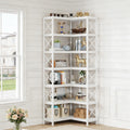 Fnova 78.7" Tall 7-Tier Corner Bookshelf, Industrial Large Corner Bookcase Storage Display Rack with Metal Frame for Living Room Home Office,White