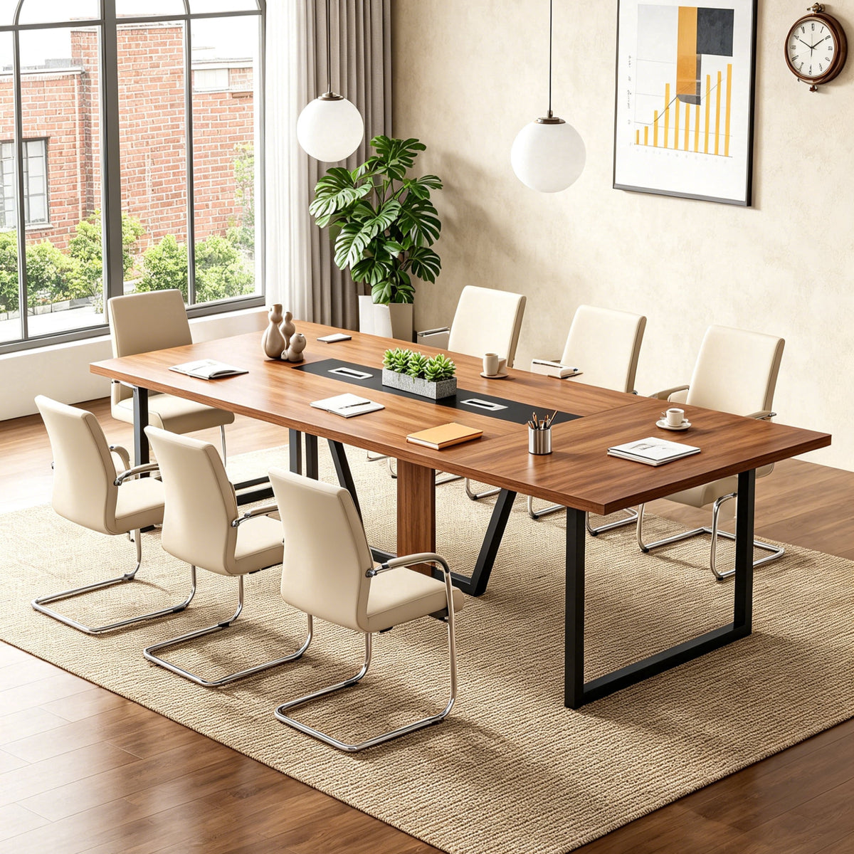 Fnova 94-InchLarge Conference Table for 8-10 People, Modern Executive Meeting Table with Cable Management & Adjustable Feet, Heavy-Duty Office Conference Desk for Boardroom, Training Room,WM010421_DBN_US