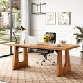 Fnova 70.9" Rectangular Dining Table for 6-8 People, Large Farmhouse Wood Kitchen Table with Heavy Duty Legs, Easy to Assemble,Brown