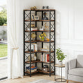 Fnova 78.7" Tall 7-Tier Corner Bookshelf, Industrial Large Corner Bookcase Storage Display Rack with Metal Frame for Living Room Home Office,Dark Brown