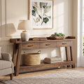 Fnova 70.9-Inch Sofa Console Table with 3 Drawers, 2-Tier Extra Long Farmhouse Entryway Table with Raised Baffle and Storage Shelves for Living Room, Hallway, Behind Couch,WM010983_DBN_US