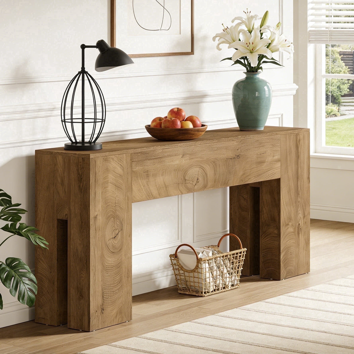 Fnova 71-Inch Long Console Table, Farmhouse Wood Grain Entryway Table, Narrow Rectangular Sofa Table Behind Couch for Entrance, Hallway, Living Room,WM010301M_BN_US