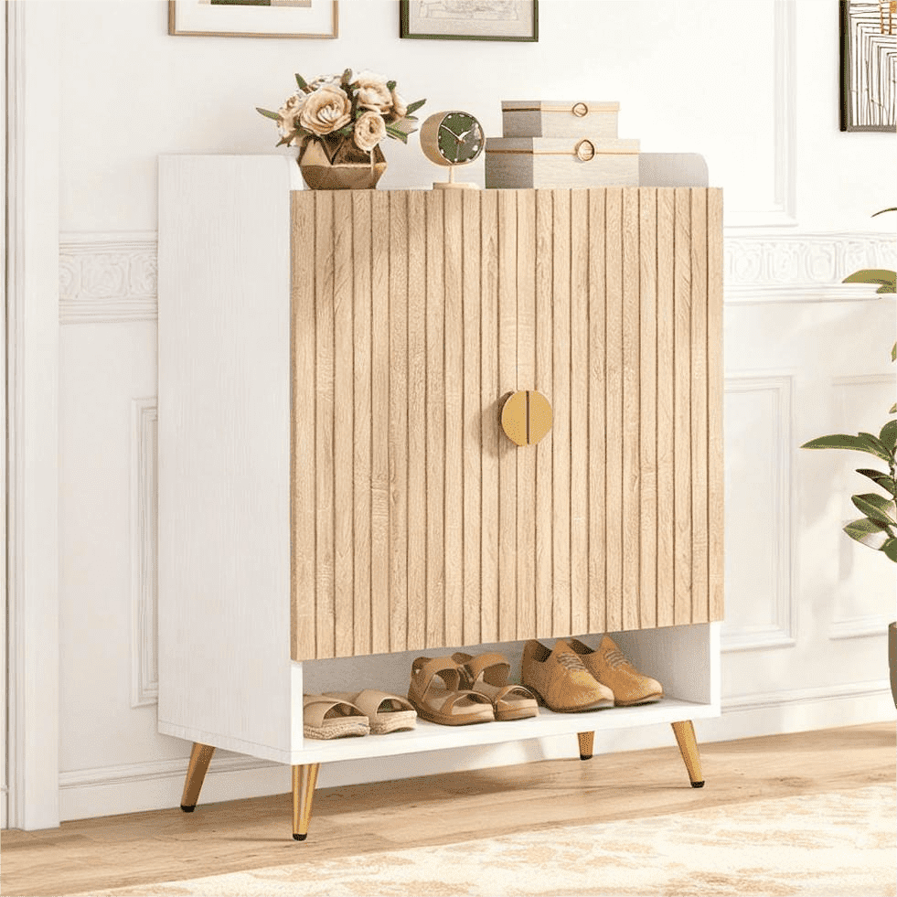 Fnova 7-Tier Modern Cabinet, Side Cabinet with Adjustable Shelves, Shoe Storage with Metal Accents, 24 Pairs Capacity for Entryway, Hallway, Living Room, Bathroom,WM011313_Y_Cabinet