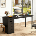 Fnova 47.24" Computer Desk with 5 Drawers, Reversible File Cabinet, Writing Workstation for Home Office Bedroom Study Makeup Vanity Desk Furniture,Black