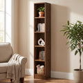 Fnova 70.9" Solid Wood Bookshelf, 5-Tier Tall Narrow Bookcase for Small Spaces, Freestanding Wood Display Storage Shelf for Living Room, Bedroom, Home Office, Brown