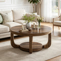 Fnova 2-Tier Round Coffee Table with Storage Shelf, Modern Wooden Circle Center Table, Accent Cocktail Table for Living Room, Lounge, Bedroom, Dark Brown,WM010484_DBN_US