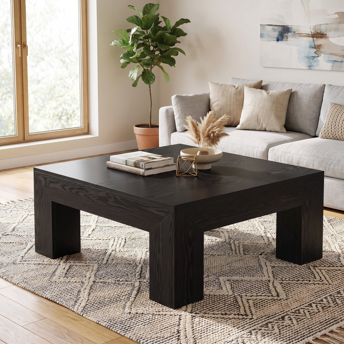 Fnova 39.4-Inch Square Coffee Table, Farmhouse Wood Accent Center Cocktail Table with Sturdy Wooden Legs for Living Room, Easy Assembly,WM010258_B_Tables