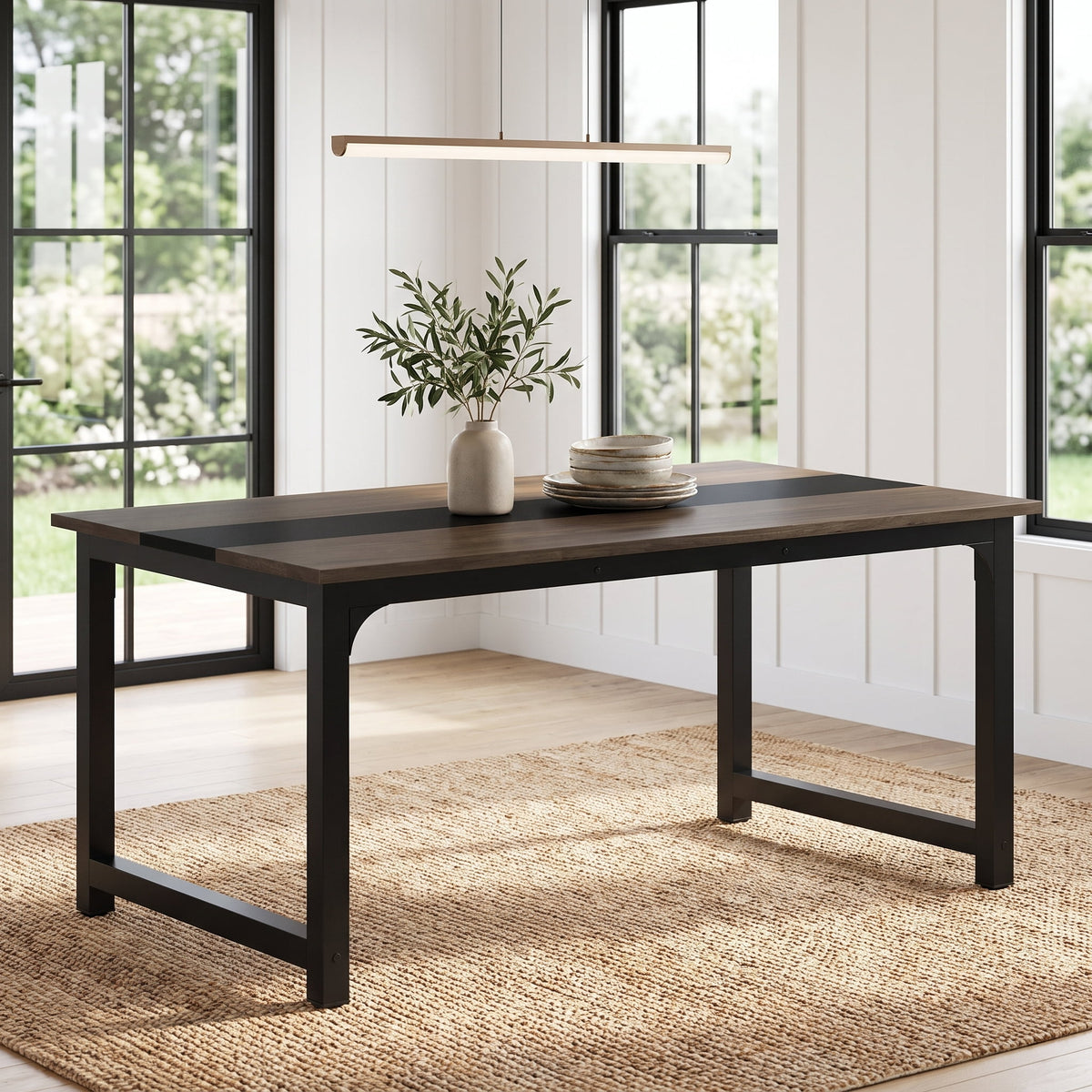 Fnova 63-Inch Industrial Dining Table, 6-8 Person Kitchen Table for Dining Room Kitchen Home Office Restaurant Bistro,WM010822_DBNB_US