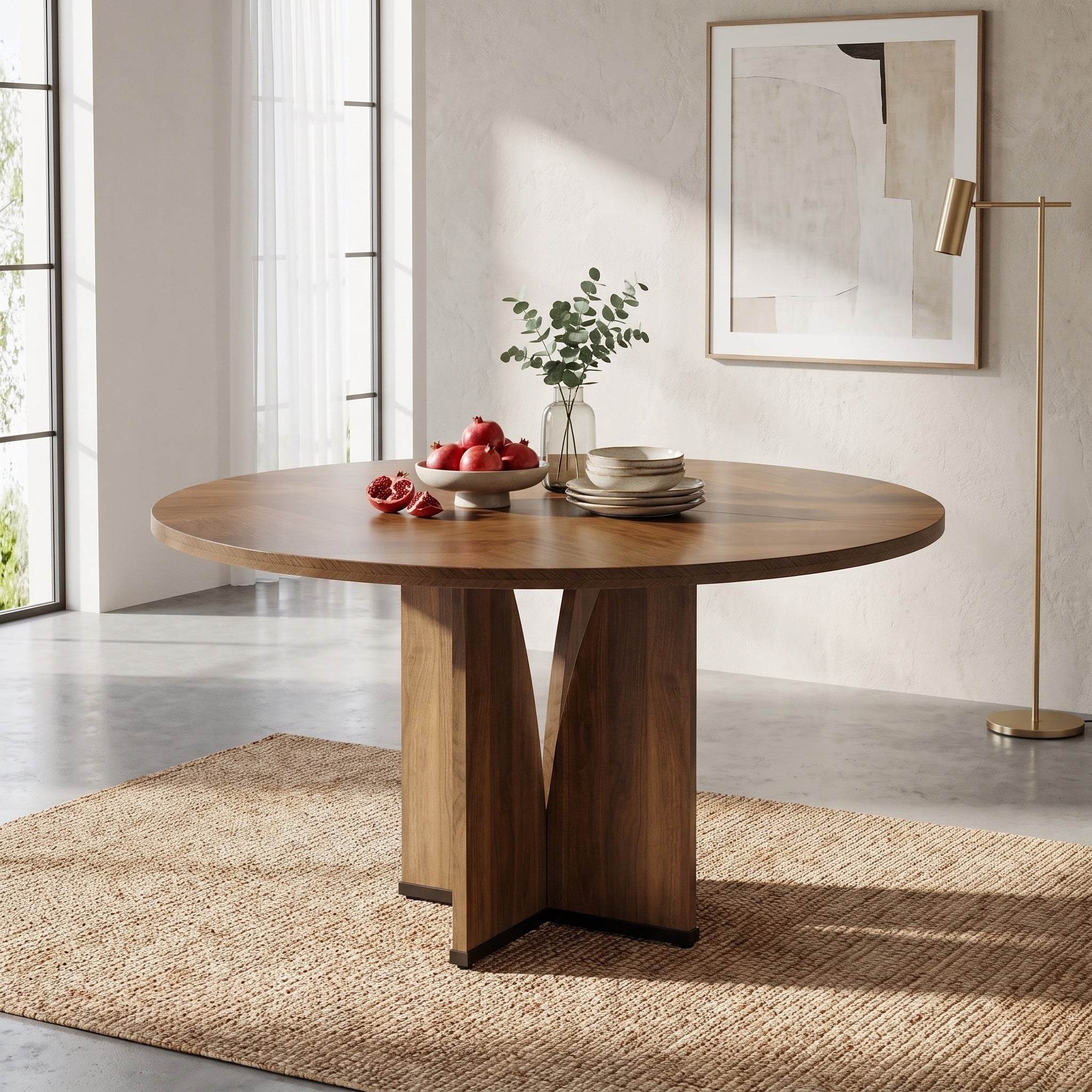 Fnova 39.37-Inch Modern Round Dining Table for 4 with Wood Tabletop, Kitchen Table for Dining Room, Brown,WM010211C_BN_Tables
