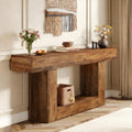 Fnova 63" Farmhouse Console Table, 2-Tier Wood Entryway/Sofa Table with Storage Shelf for Living Room, Hallway, Behind Couch,Brown