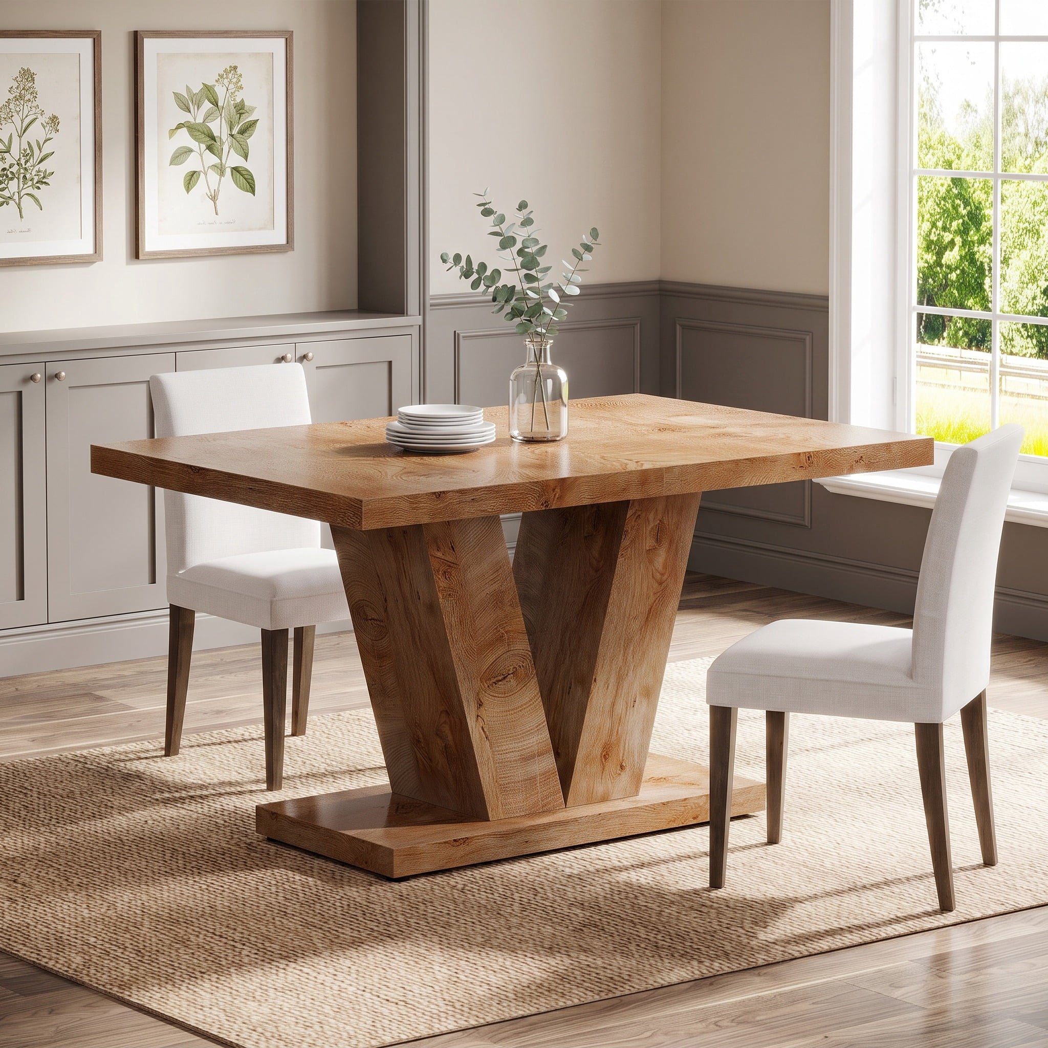 Fnova 47.24-Inch Rectangular Farmhouse Dining Table, Wood Coffee Table for 4 People, Modern Kitchen Table for Dining Room, Light Brown (Chairs Not Included),WM010229C_LBN_Tables