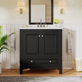 Fnova 30-Inch Modern Bathroom Vanity with Sink, Freestanding Bathroom Vanities Cabinet, Bathroom Sink Cabinet with 2 Doors and 1 Drawer, Solid Wooden Frame, Black,WM011301M_B_US