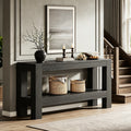 Fnova 63-Inch Farmhouse Console Table, Entryway Table with 2-Tier Storage Shelves, Wood Sofa Table for Living Room, Hallway, Foyer, Black,WM010344_B_US