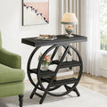 Fnova End Table Modern Wood Narrow Farmhouse Side Tables with Storage Shelf for Living Room, Bedroom, Nightstand,Black