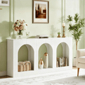 Fnova 70.9" Farmhouse Console Table, Narrow Long Sofa Table with 3 Arched Storage Shelves, Wood Entryway Table for Foyer, Hallway, Living Room, Behind Couch,White