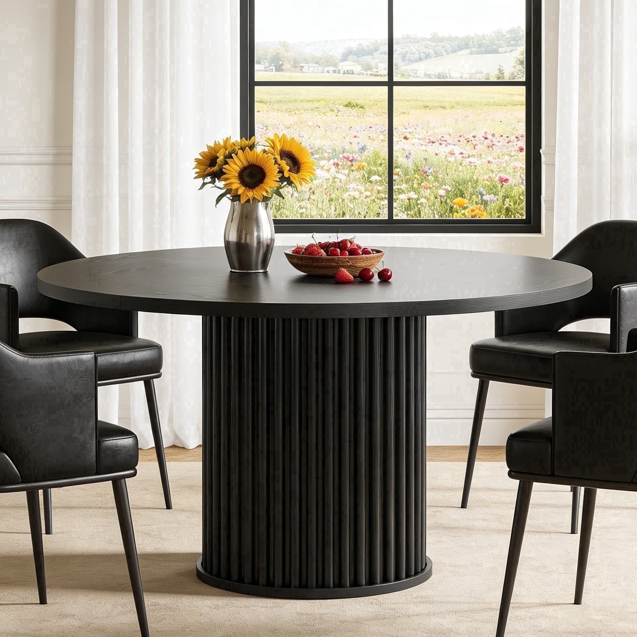 Fnova 47.24-Inch Round Dining Table, Wood Coffee Table for 4 People, Modern Farmhouse Kitchen Table for Dining Room (Chairs Not Included),WM010233C_B_Tables