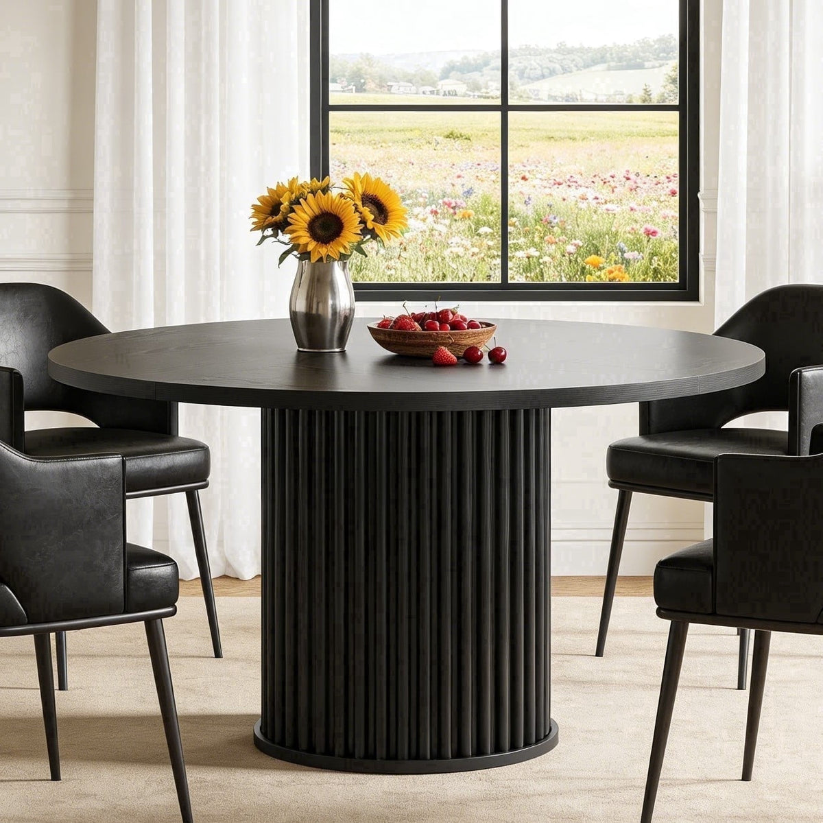 Fnova 47.24-Inch Round Dining Table, Wood Coffee Table for 4 People, Modern Farmhouse Kitchen Table for Dining Room (Chairs Not Included),WM010233C_B_Tables