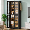 Fnova 66.93" Bookcase with Doors, 8 Tier Storage Cabinet with LED Lights for Living Room, Bedroom, Study, Black,Black