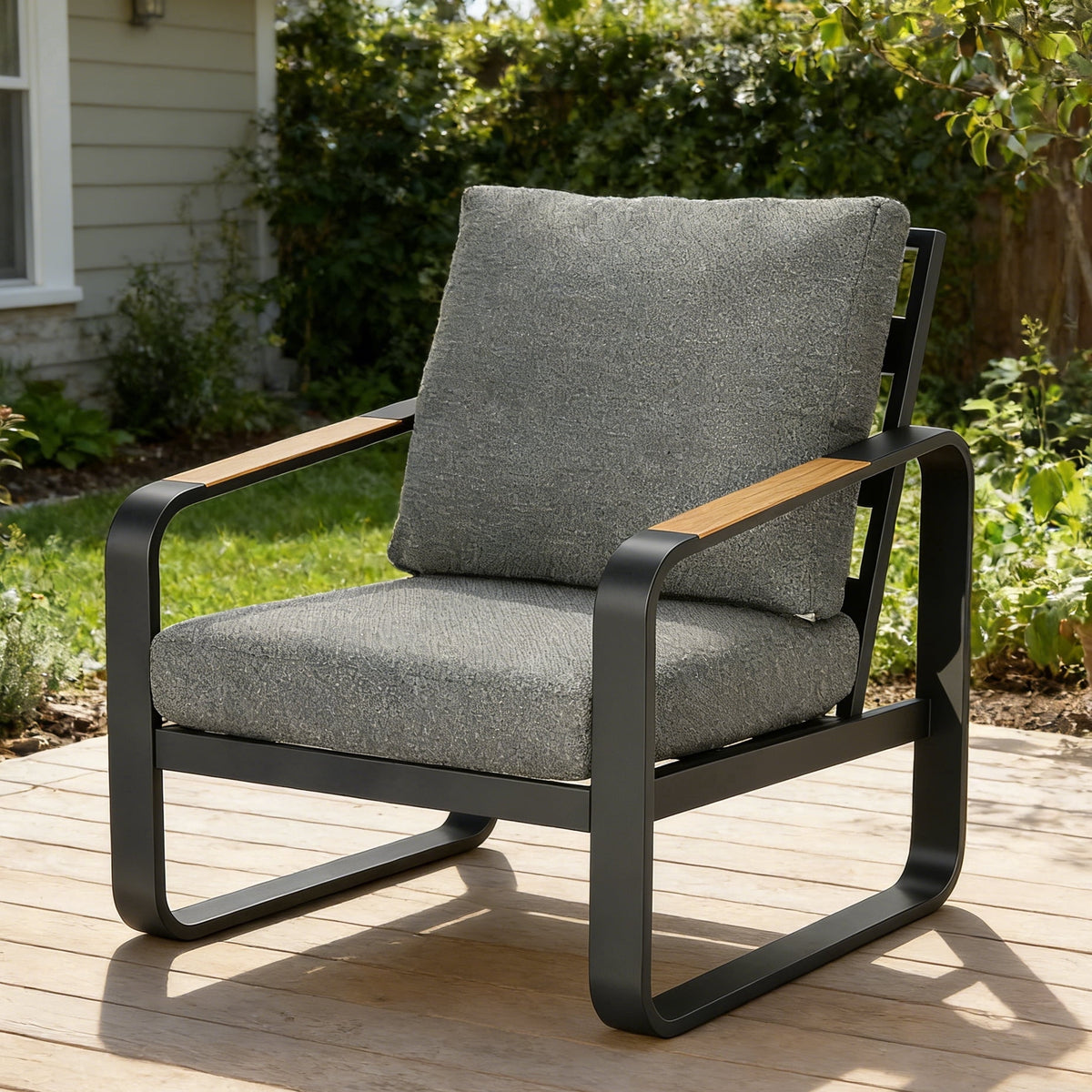 Fnova Outdoor Patio Chair, Heavy Duty Metal Frame Chair with Thick Cushion, Weather Resistant Outdoor Seating Furniture for Porch, Backyard, Balcony,WM011503_G_US