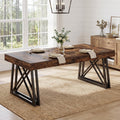 Fnova 63-Inch Rustic Dining Table, 6-Person X-Shaped Metal Legs Rustic Table for Family Home, Office Conference, Dining Room & Casual Gatherings,WM010824_BNB_US1