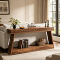 Fnova 70.87-Inch Farmhouse Console Table, 2-Tier Wood Entryway Sofa Table with Storage Shelf, Narrow Foyer Table for Living Room, Hallway, Dark Brown,WM010341_DBN_US