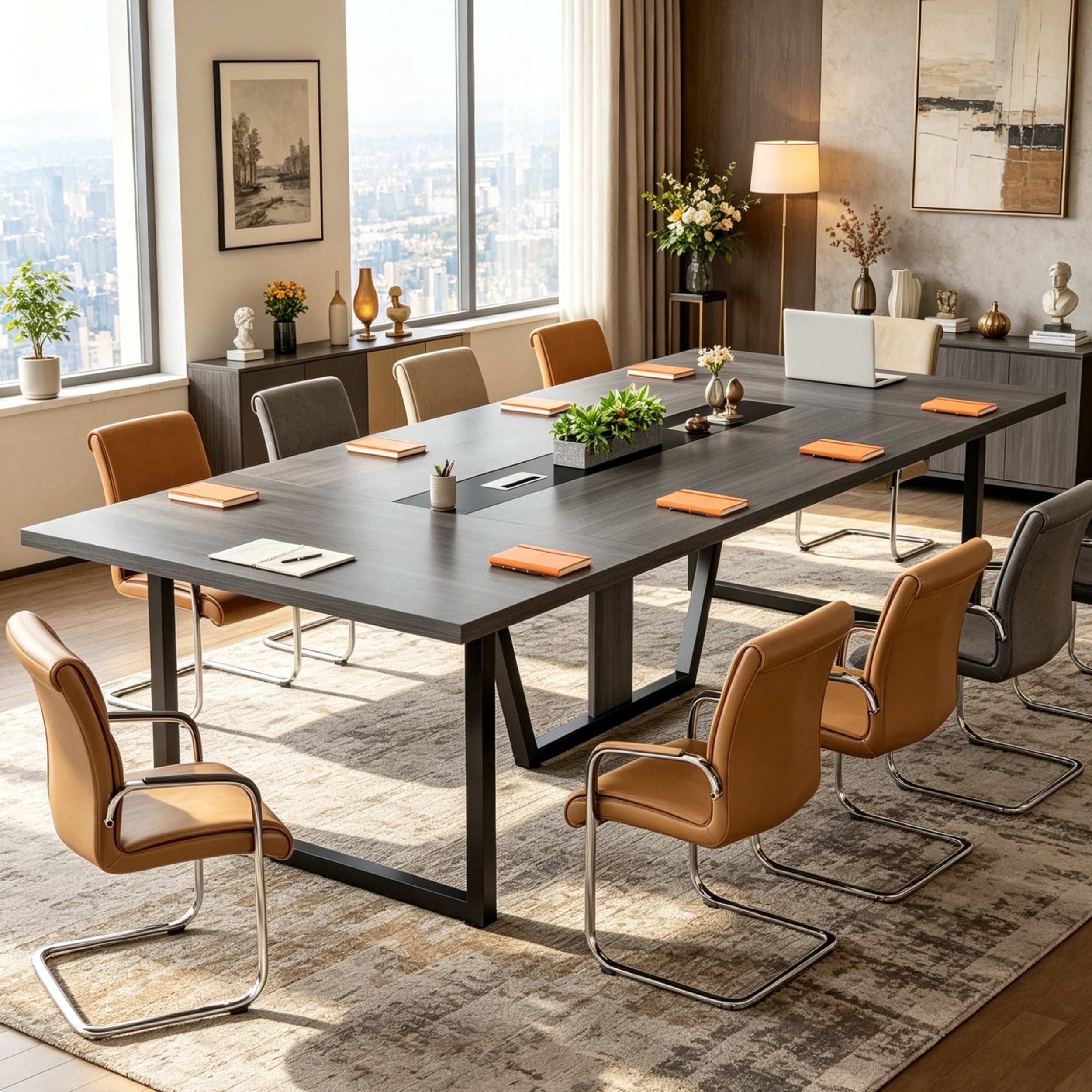 Fnova 94"Large Conference Table for 8-10 People, Modern Executive Meeting Table with Cable Management & Adjustable Feet, Heavy-Duty Office Conference Desk for Boardroom, Training Room,Gray