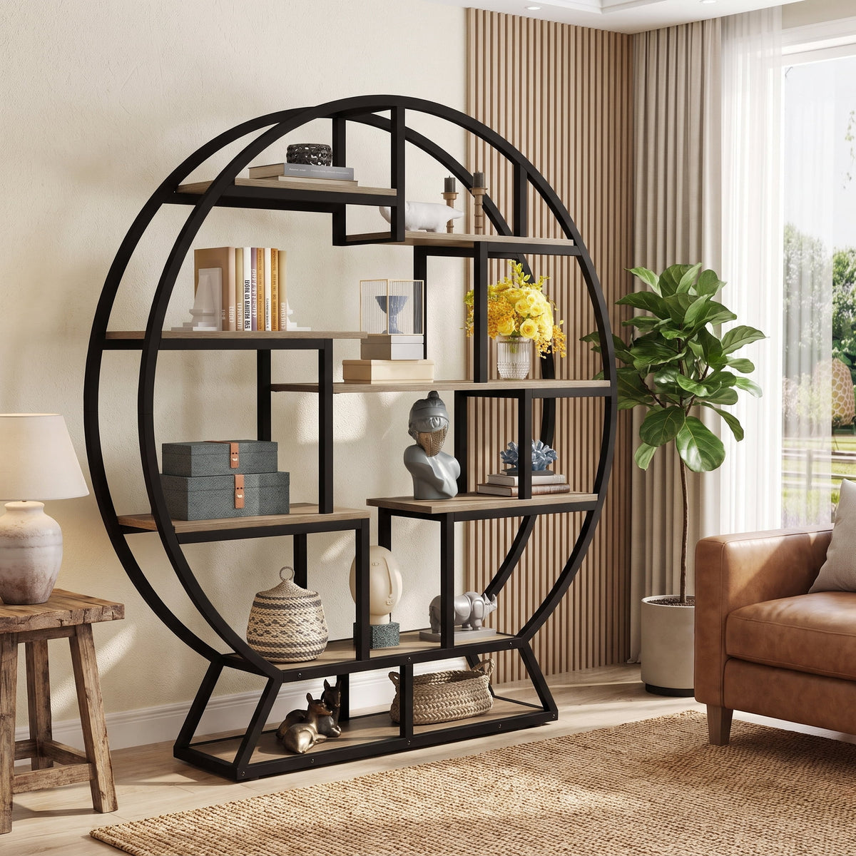 Fnova 63-Inch Round Plant Stand, 8-Tier Multi-Shelf Flower Pot Rack with Sturdy Metal Frame, Display Shelf for Indoor Living Room Balcony Patio,WM010572_GB_US