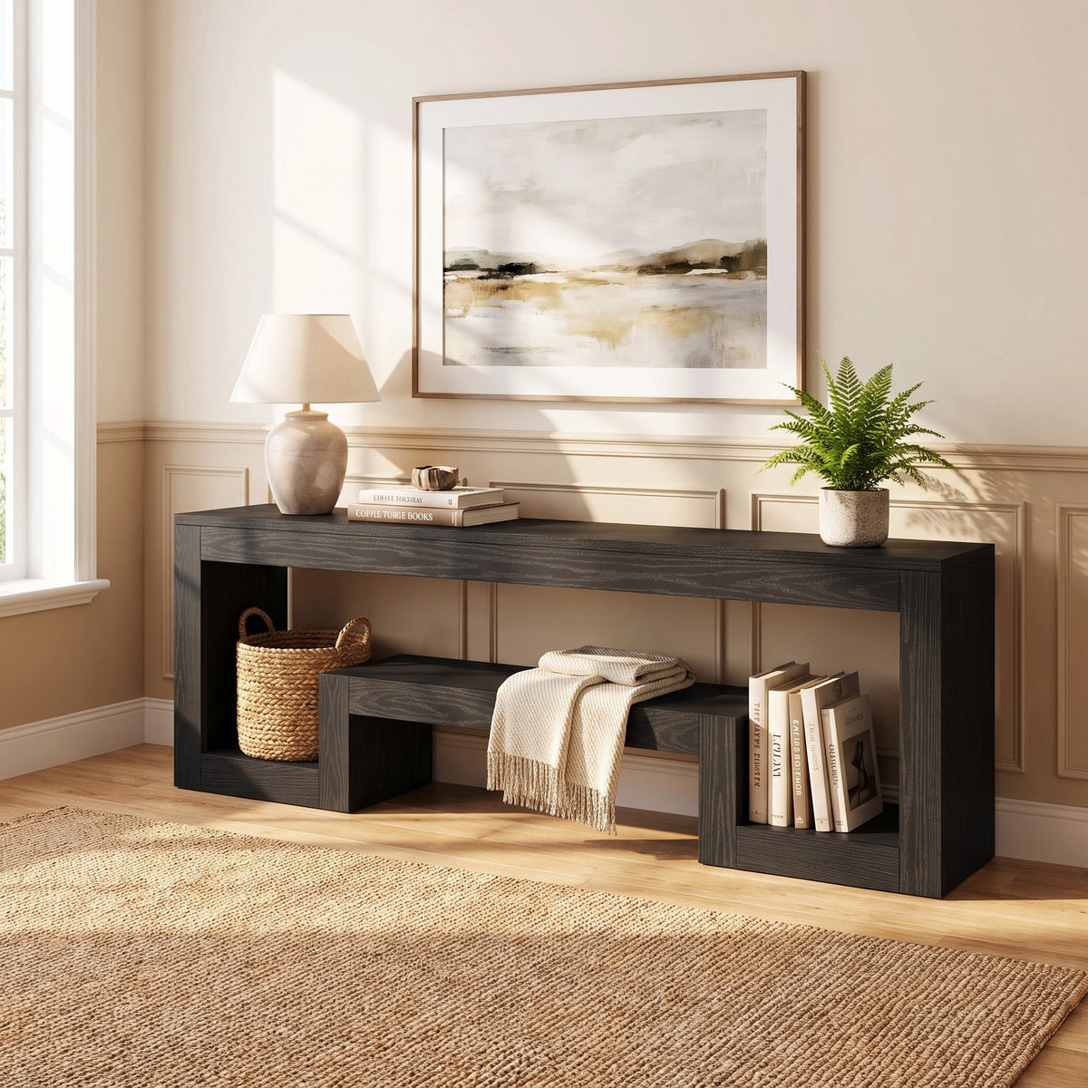 Fnova 62.99-Inch TV Stand with Open Storage Shelves, Rustic Brown Entertainment Center with Thick MDF Board, Modern Farmhouse Media Console Table, Living Room Storage Organizer Furniture,WM010619_B_US