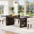 Fnova 62.99" Rectangular Dining Table for 4-6 People, Farmhouse Wood Kitchen Table with Side Storage Shelves, Heavy Duty Legs, Easy to Assemble,Black