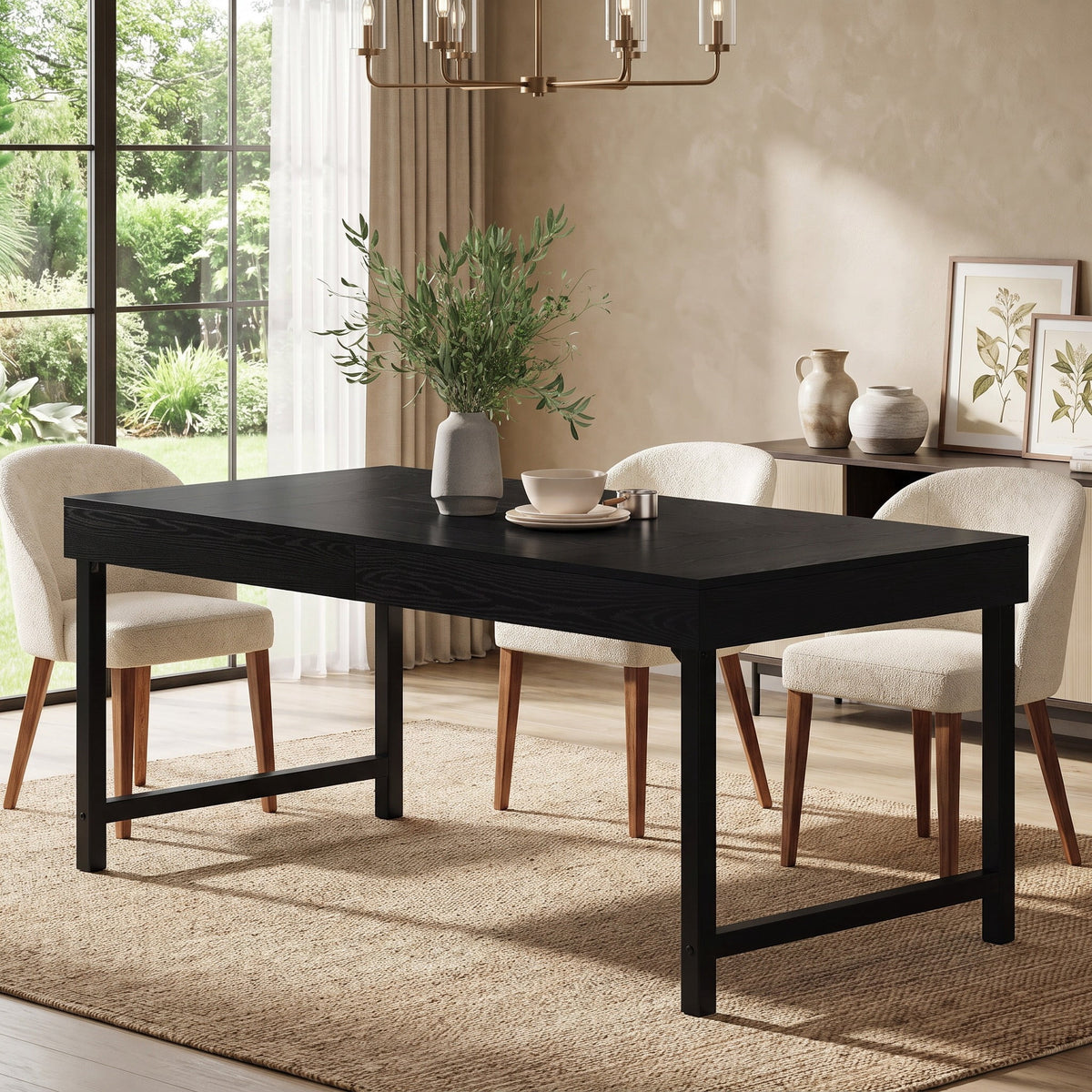 Fnova 55.12-Inch Dining Table, 3.94-Inch Thick Board Metal Frame Modern Dining Table for Kitchen, Living Room, Home, Family Gatherings & Daily Use,WM010806_B_US2