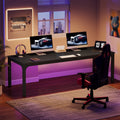 Fnova 78.7" Modern Computer Desk with Wood Desktop, Metal Frame Office Desk, Black,Black