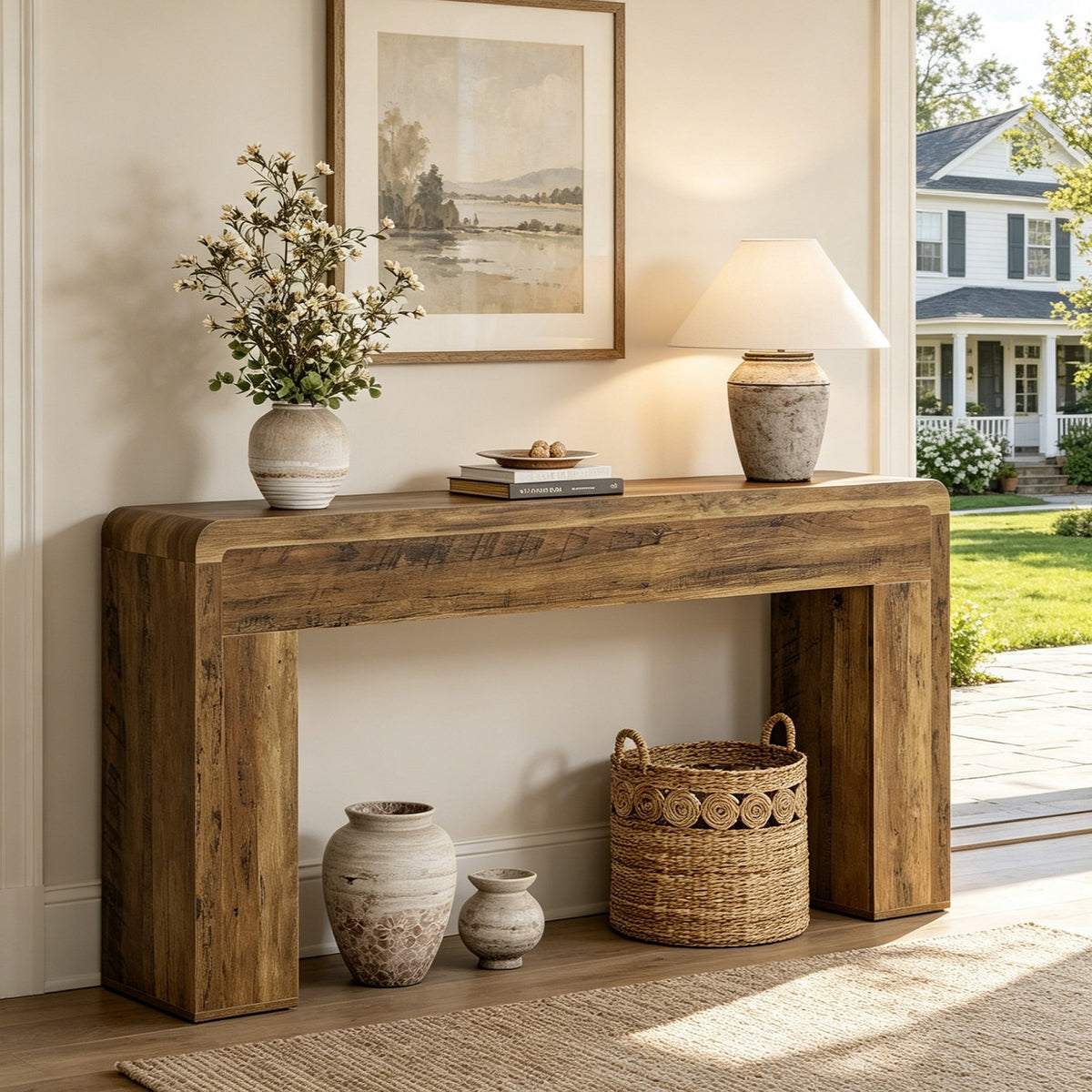Fnova 70.9-Inch Console Table, Extra Long Farmhouse Entryway Table with Thickened Tabletop, Wood Sofa Table for Living Room, Entryway, Hallway,WM010358_BN_US