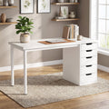 Fnova 47.24-Inch Computer Desk with 5 Drawers, Reversible File Cabinet, Writing Workstation for Home Office Bedroom Study Makeup Vanity Desk Furniture,WM010404C_W_Desk
