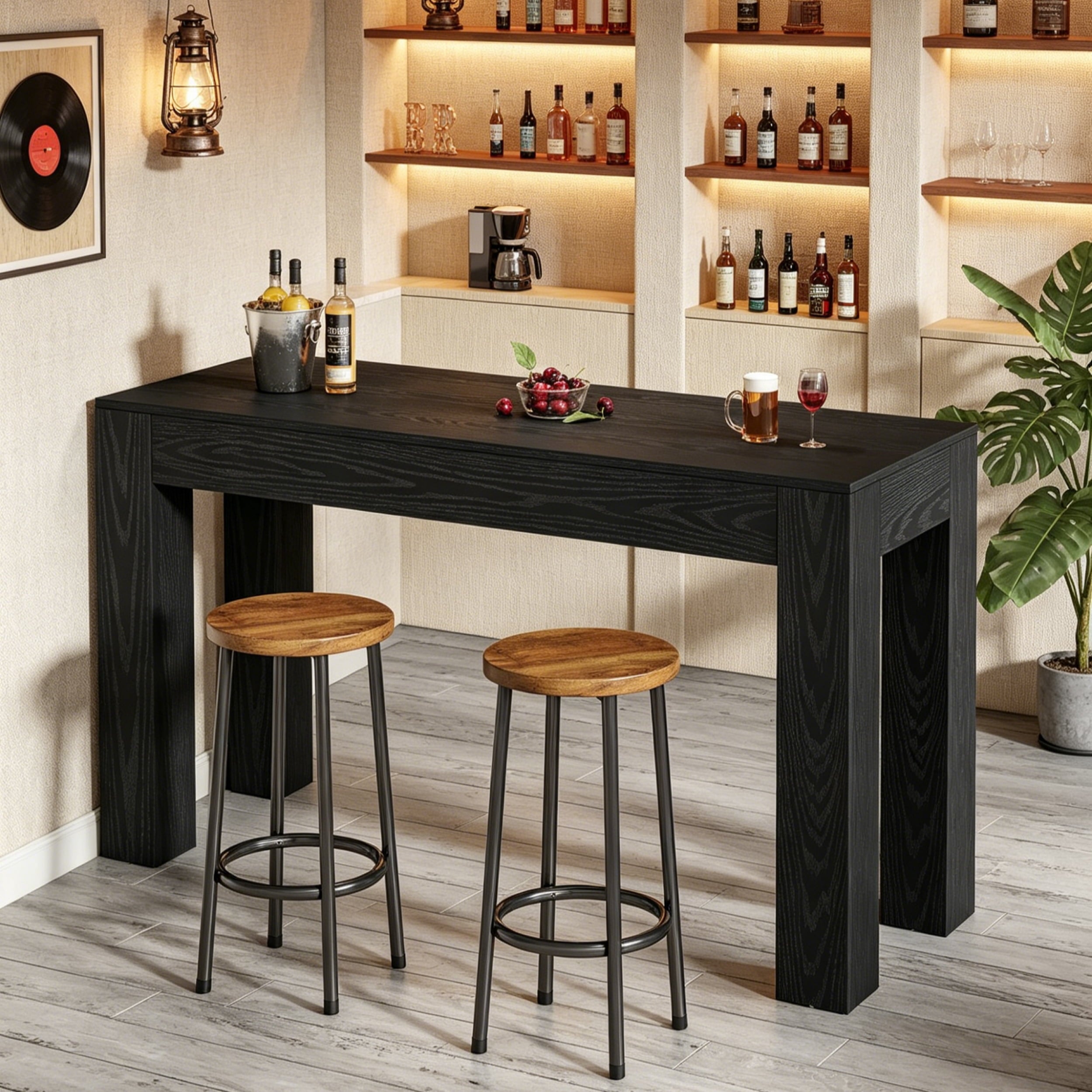 Fnova 63 Inch Long Narrow Counter Height Bar Table with Thick Top, 300 lbs Bar Table for Kitchen Apartment Home Bar,Black