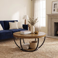 Fnova Coffee Table with 2 - Tier Storage, 32-Inch Round Wood Coffee Table with Metal Legs, Modern Rustic Style Center Table for Living Room, Light Brown and Black,WM010203_BN_US