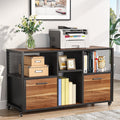 Fnova 2-Drawer Mobile File Cabinet with Rollers, Modern Wood Filing Cabinet for Letter/ A4 Size, Open Storage Shelves for Home Office, Brown,WM011407_BN_File