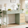 Fnova Reversible Computer Desk with 5 Large Drawers, 39.37" Home Office Writing Desk, Vanity Desk, Light Green and Wood,Green