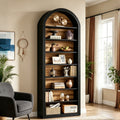 Fnova 78" Bookshelf, Farmhouse Tall 8-Tier Arched Bookcase, Wood Display Shelf Book Shelf Organizer for Living Room, Bedroom, Entryway,Black Brown,8-Tier
