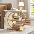 Fnova Side Table with Circular Metal Frame, End Table with 3-Tier Shelves for Living Room, White Gold,White Gold