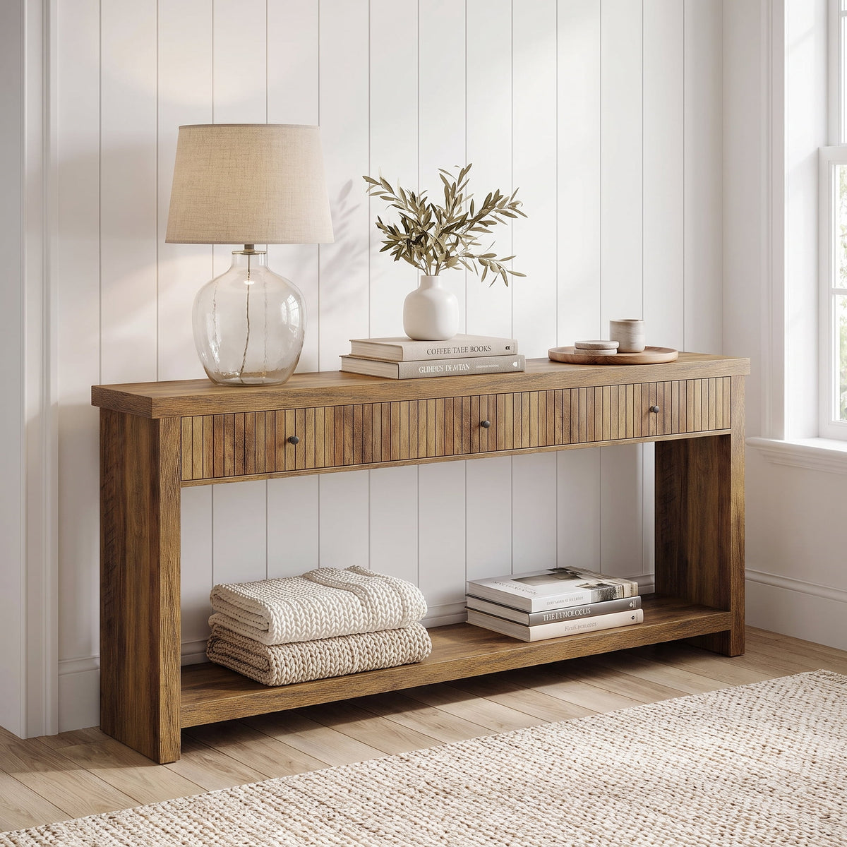 Fnova 70.9-Inch Console Table with 3 Drawers, Entryway Table Sofa Table Hallway Table for Foyer Living Room Entryway,WM010827_BN_US