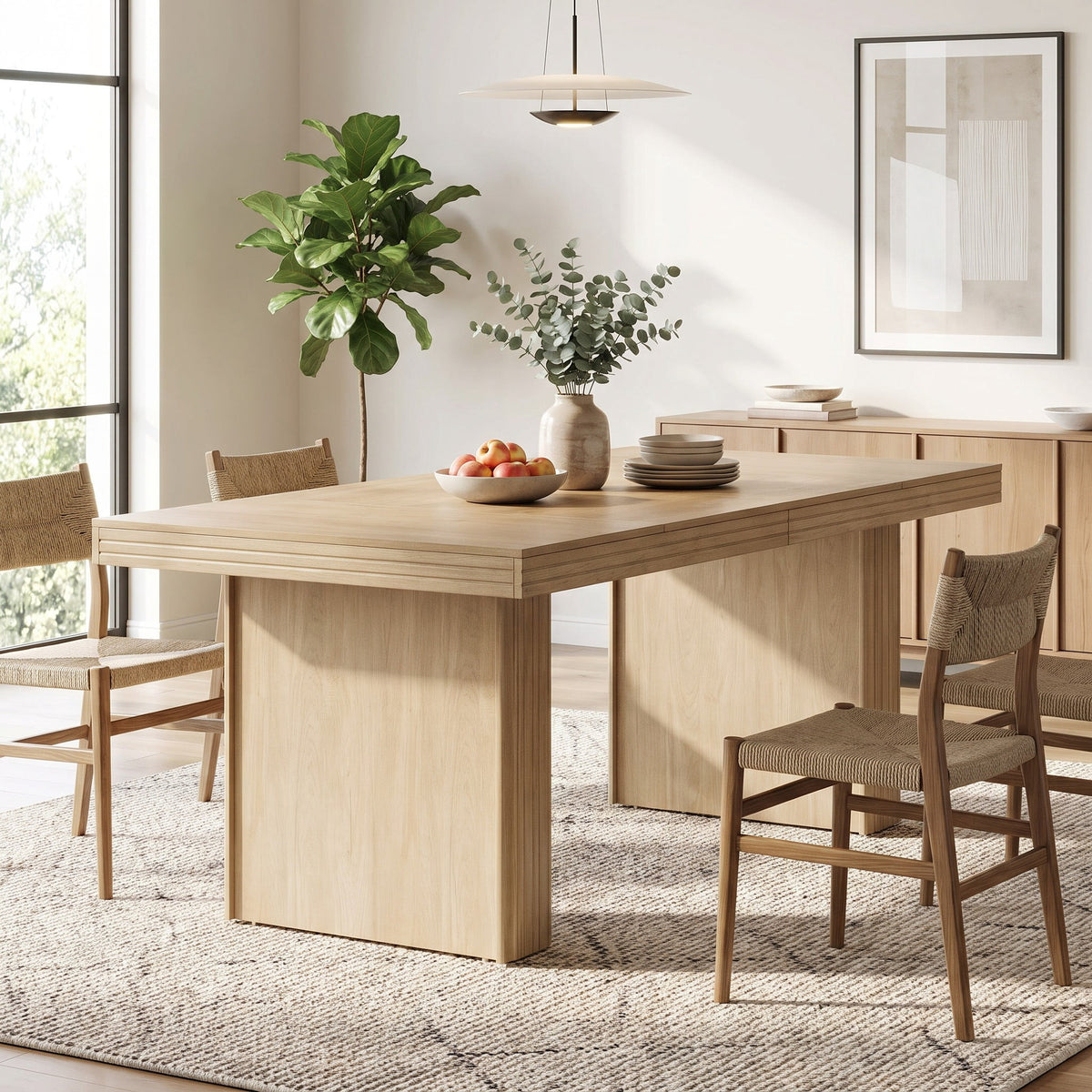 Fnova 63-Inch Farmhouse Dining Table for 6 People, Fluted Line Extendable Dinner Table, for Dining Room, Living Room & Kitchen,WM010457_LBN_US