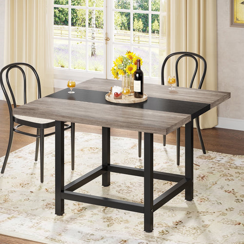 Fnova 39.4" Modern Square Dining Table, Wood Dining Room Table for 4 People with Metal Frame and Footrest for Home Dining Room,0