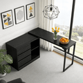 Fnova Reversible Computer Desk with Drawers, Shelves, Storage Cabinet, Modern L-Shaped Corner Office Desk for Home Office, Bedroom, Study, Writing,Black