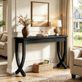 Fnova 63" Console Table, Long Farmhouse Entryway Table, Solid Wood Sofa Table with X-Shaped Legs for Living Room, Entrance, Foyer,Black