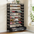 Fnova 8-Layer High Shoe Rack with 2 Storage Drawers, Tall Shoe Shelf Storage Organizer for Entryway, Closet, Bedroom,Black-2 Drawers